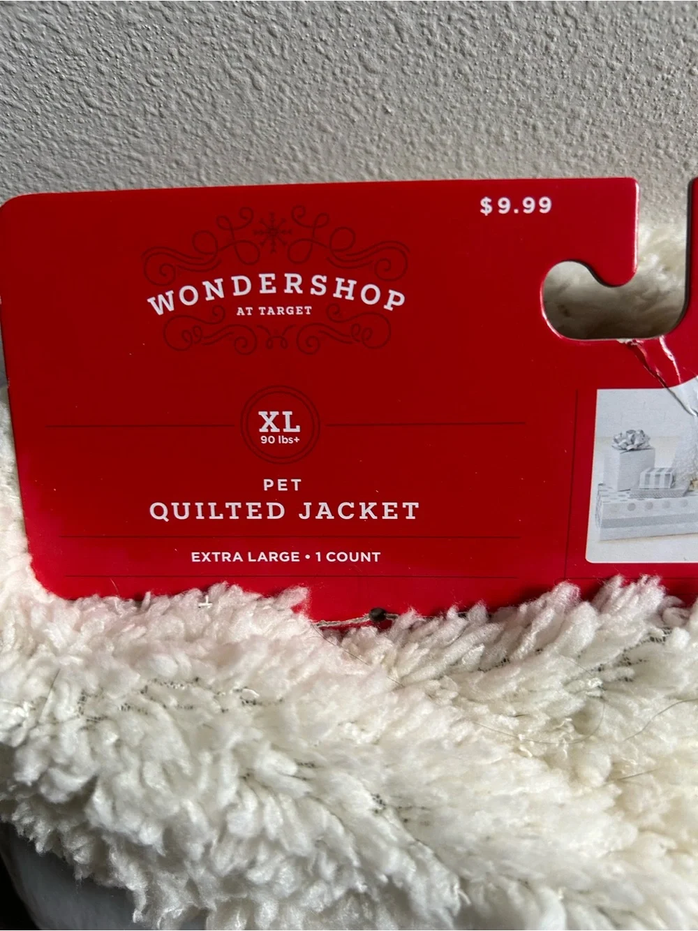 Wondershop Gray Quilted Pet Jacket with Cream Sherpa Trim and Teal Accents